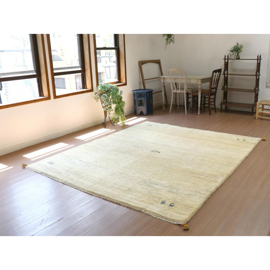 ギャベ ギャッベ イラン産手織り  242x200cm ナチュラルアイボリー　無地　シンプル　動物モチーフ | ブランド登録なし | 01