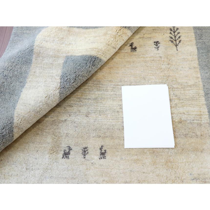 ギャベ ギャッベ イラン産手織り  240x202cm アイボリー　ペールブルーのボーダー | ブランド登録なし | 14