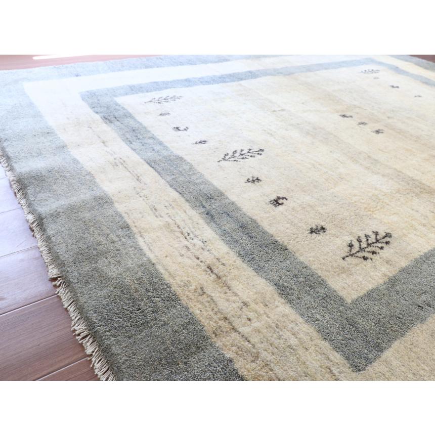 ギャベ ギャッベ イラン産手織り  240x202cm アイボリー　ペールブルーのボーダー | ブランド登録なし | 04