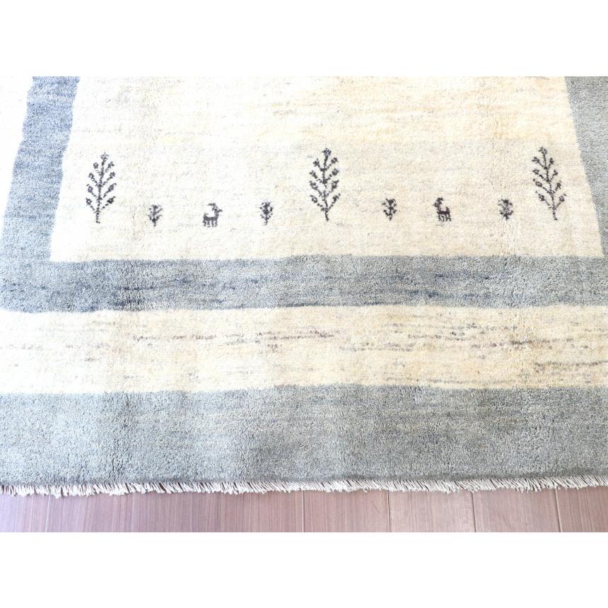 ギャベ ギャッベ イラン産手織り  240x202cm アイボリー　ペールブルーのボーダー | ブランド登録なし | 05