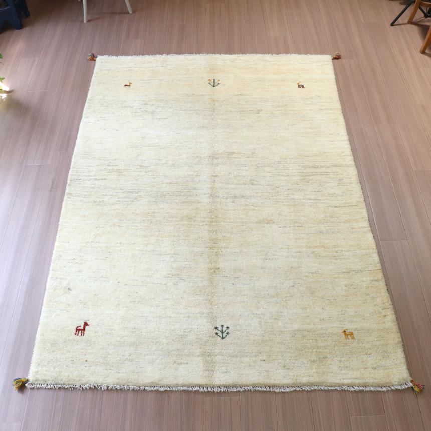 ギャベ ギャッベ イラン産手織り  243x167cm ナチュラルアイボリー　無地　シンプル　動物モチーフ | ブランド登録なし