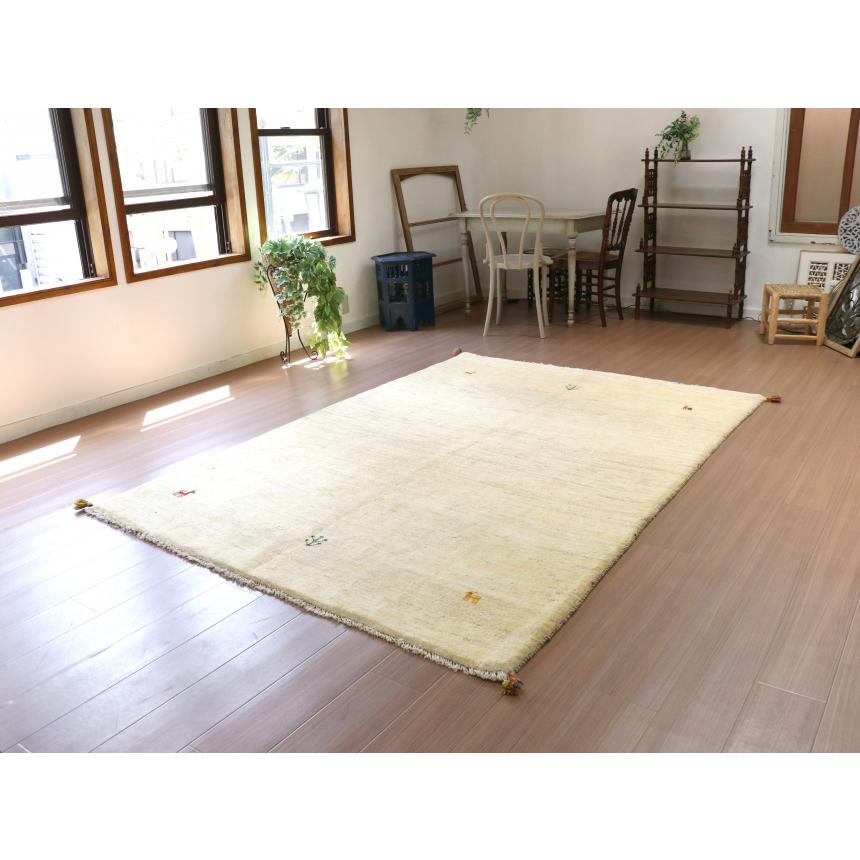 ギャベ ギャッベ イラン産手織り  243x167cm ナチュラルアイボリー　無地　シンプル　動物モチーフ | ブランド登録なし | 01