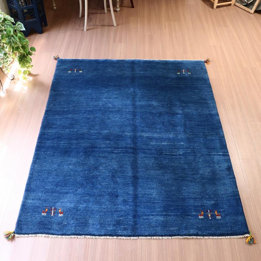 ギャベ ギャッベ イラン産手織り  ブルー　 シンプル　無地 動物モチーフ | ブランド登録なし