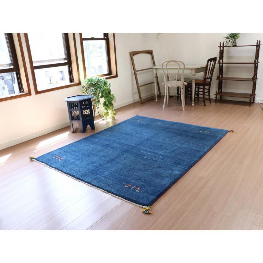 ギャベ ギャッベ イラン産手織り  ブルー　 シンプル　無地 動物モチーフ | ブランド登録なし | 01