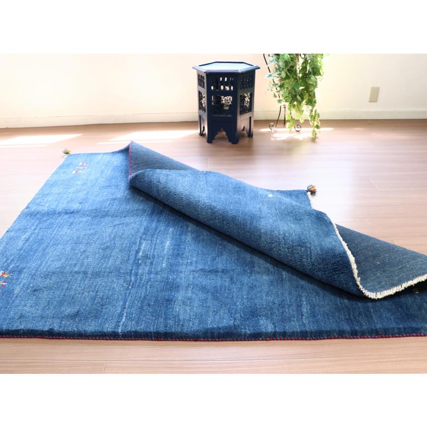 ギャベ ギャッベ イラン産手織り  ブルー　 シンプル　無地 動物モチーフ | ブランド登録なし | 08