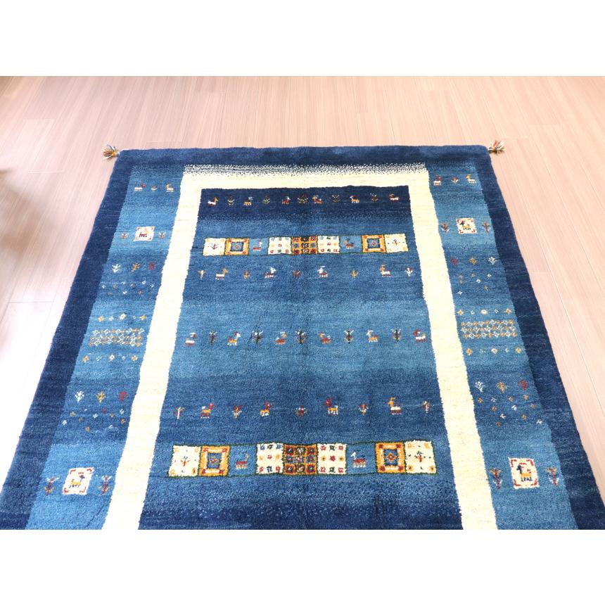 ギャベ ギャッベ イラン産手織り  ブルーグラデーション　アイボリーのボーダー | ブランド登録なし | 02