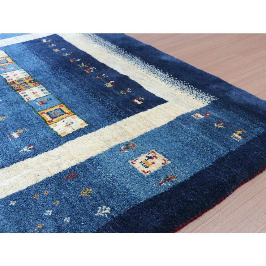 ギャベ ギャッベ イラン産手織り  ブルーグラデーション　アイボリーのボーダー | ブランド登録なし | 06