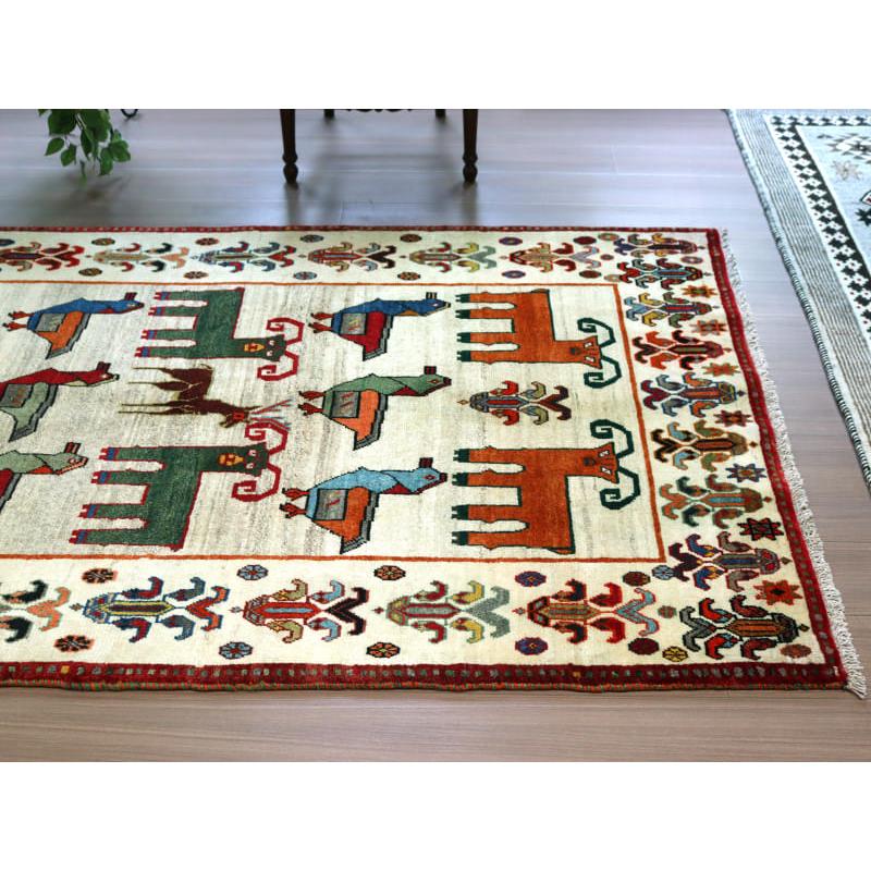 カシュカイ族の手織りラグ ギャッベ 195x120cm 鳥と動物 | ブランド登録なし | 02