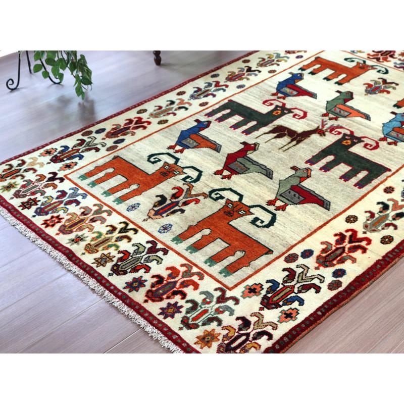 カシュカイ族の手織りラグ ギャッベ 195x120cm 鳥と動物 | ブランド登録なし | 03