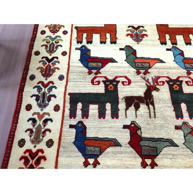 カシュカイ族の手織りラグ ギャッベ 195x120cm 鳥と動物 | ブランド登録なし | 04