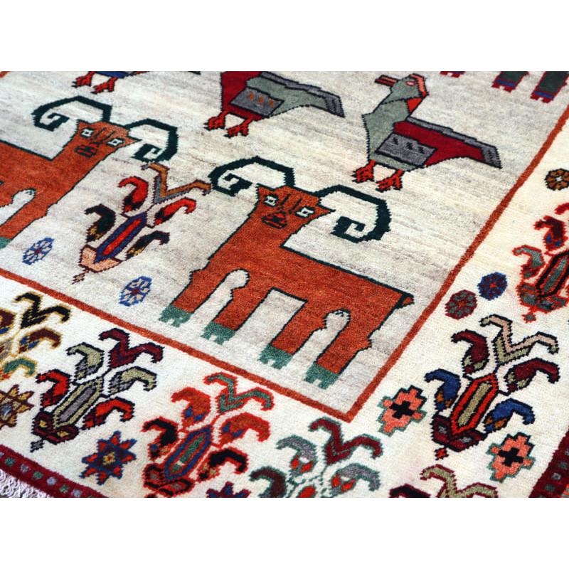 カシュカイ族の手織りラグ ギャッベ 195x120cm 鳥と動物 | ブランド登録なし | 05