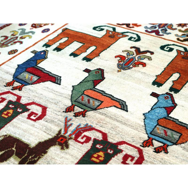 カシュカイ族の手織りラグ ギャッベ 195x120cm 鳥と動物 | ブランド登録なし | 06