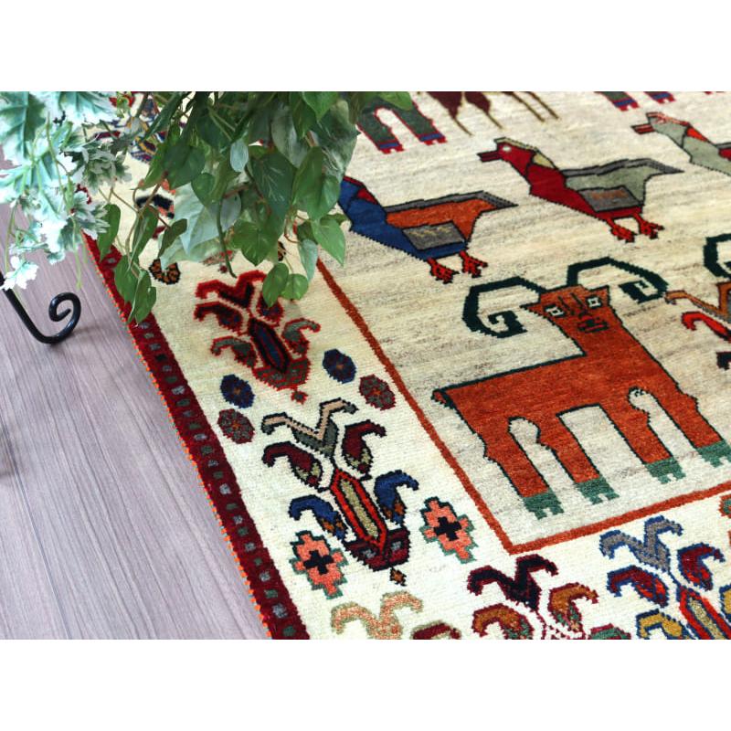 カシュカイ族の手織りラグ ギャッベ 195x120cm 鳥と動物 | ブランド登録なし | 07