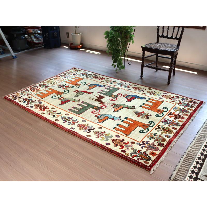 カシュカイ族の手織りラグ ギャッベ 195x120cm 鳥と動物 | ブランド登録なし | 08