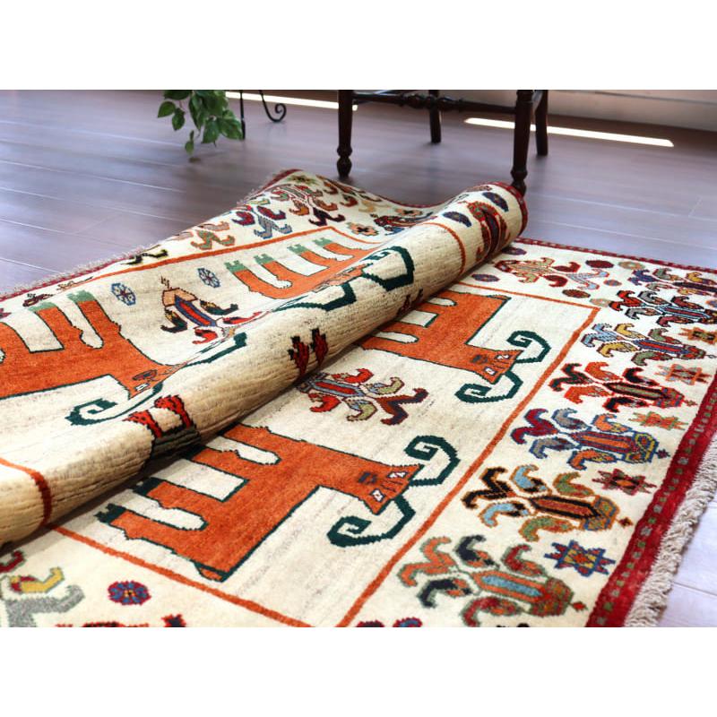カシュカイ族の手織りラグ ギャッベ 195x120cm 鳥と動物 | ブランド登録なし | 09