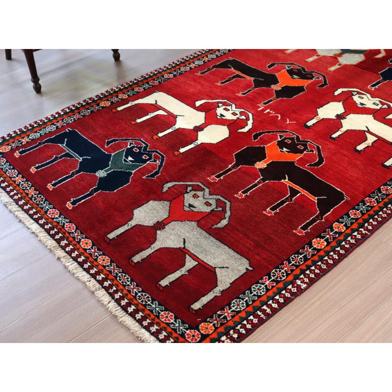 イランの手織りラグ ギャッベ185x123cm　ヒジュラ歴1387年＝西暦1967年  ８匹のヤギ | ブランド登録なし | 03
