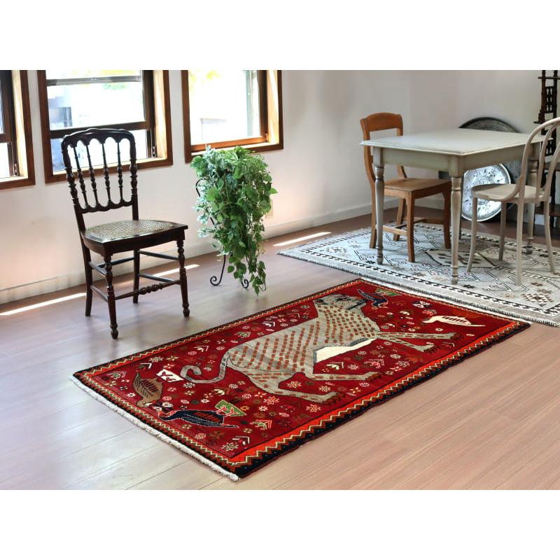 イランの手織りラグ オールドギャッベ 175x100cm ヒョウと鳥たち | ブランド登録なし | 01