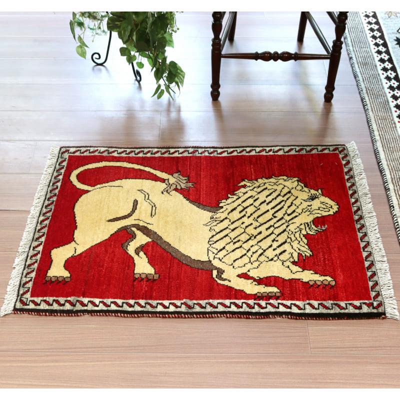 ギャッベ イランの手織りラグ 95x65cm 吠えるライオン | ブランド登録なし