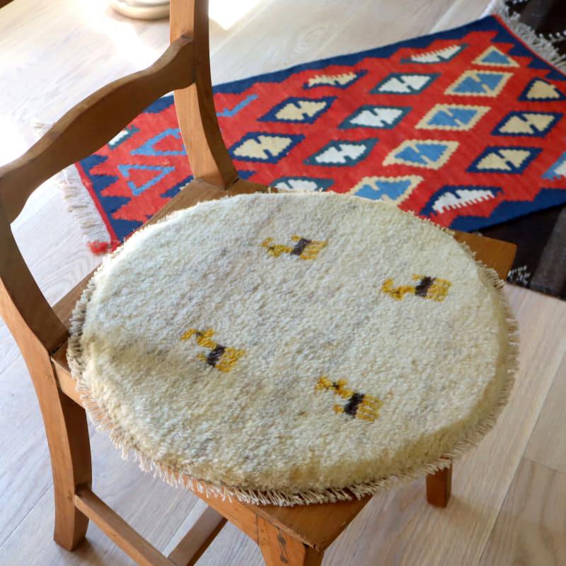 ギャッベ イラン産手織り 円形 41x41cm ナチュラルアイボリー　無地　シンプル |  | 01