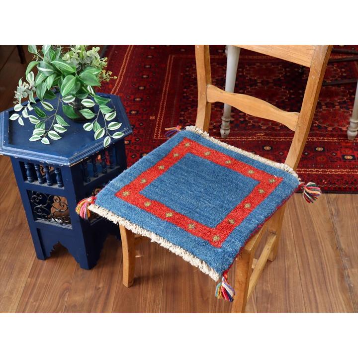 ギャッベ イラン産手織り 座布団サイズ 42×42cm ブルー＆レッド |  | 01