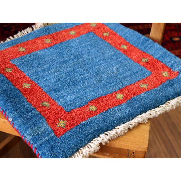 ギャッベ イラン産手織り 座布団サイズ 42×42cm ブルー＆レッド |  | 02