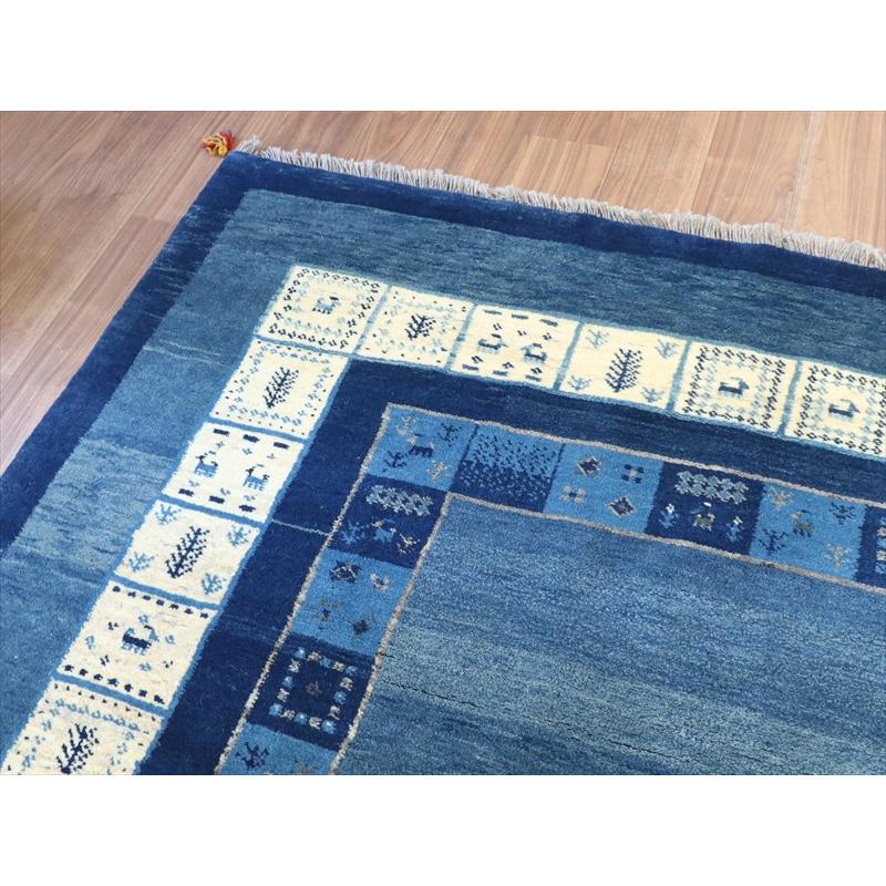 ギャベ カシュカイ族の手織りラグ 246x198cm 明るいブルー　二重のボーダー　イラン　手織り |  | 06