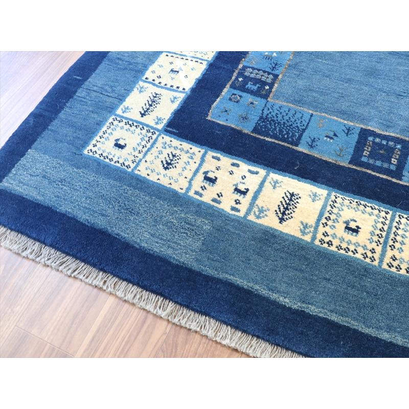 ギャベ カシュカイ族の手織りラグ 246x198cm 明るいブルー　二重のボーダー　イラン　手織り |  | 07