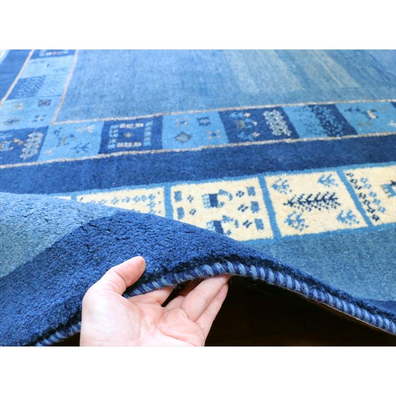 ギャベ カシュカイ族の手織りラグ 246x198cm 明るいブルー　二重のボーダー　イラン　手織り |  | 08
