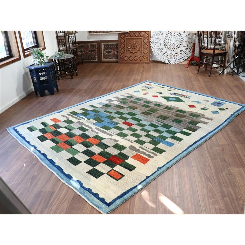 ギャッベ リズバフト  254x185cm タイルとテント　抽象画デザイン　イラン　手織り |  | 09