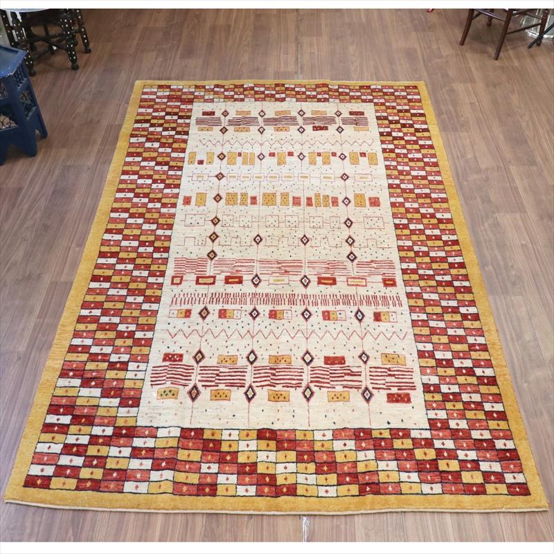 ギャベ　リズバフト 【別倉庫】 277x173cm 緻密な幾何学モチーフ　レッド＆オレンジ　イラン　手織り | 