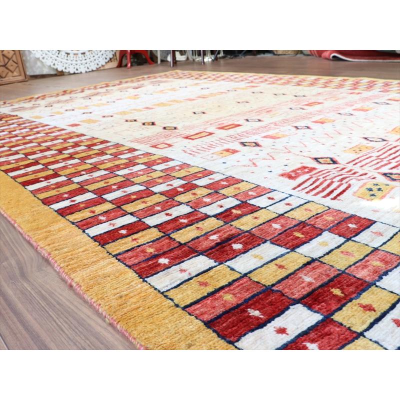 ギャベ　リズバフト 【別倉庫】 277x173cm 緻密な幾何学モチーフ　レッド＆オレンジ　イラン　手織り |  | 10