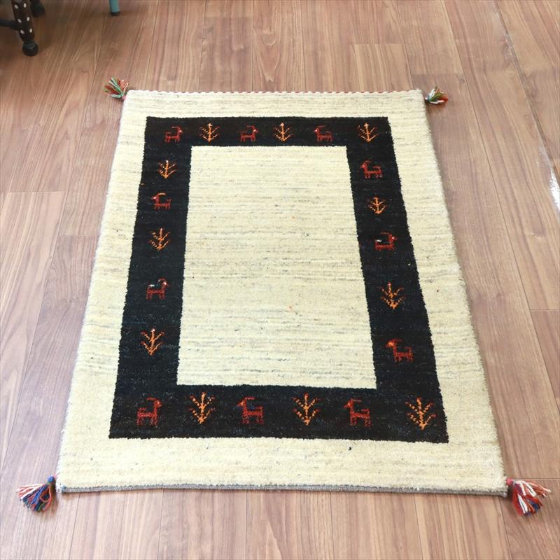 ギャッベ イラン 手織りラグ 118x82cm Gabbeh ナチュラル＆ブラック | 
