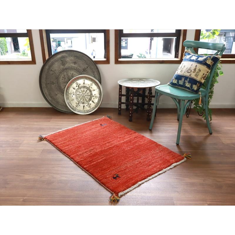 ギャッベ 90's イラン 手織りラグ 113x82cm 素朴な織り　明るいレッド |  | 01