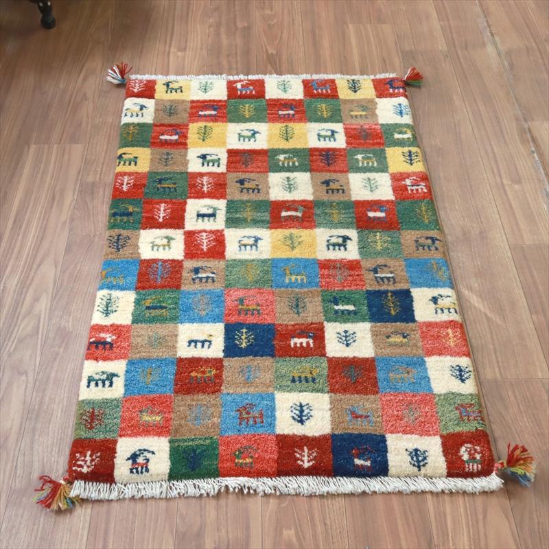 ギャッベ イラン 手織りラグ 131x83cm Gabbeh タイル　小さなモチーフ | 