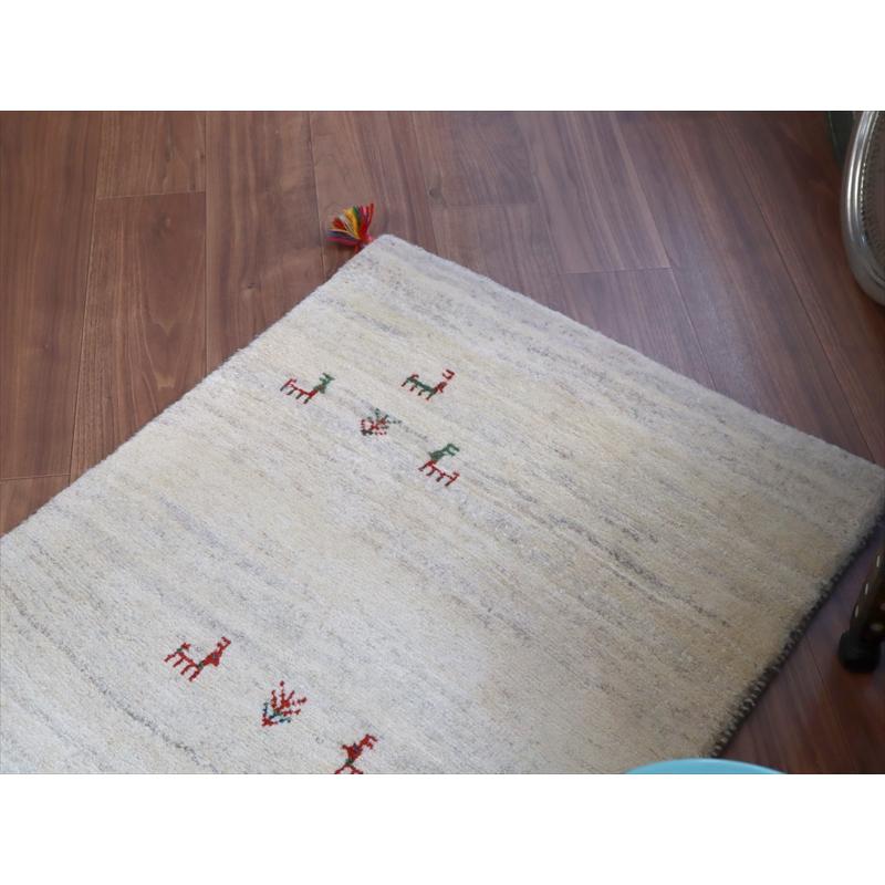 ギャッベ イラン 手織りラグ 127x74cm ナチュラルアイボリー　動物モチーフ |  | 05