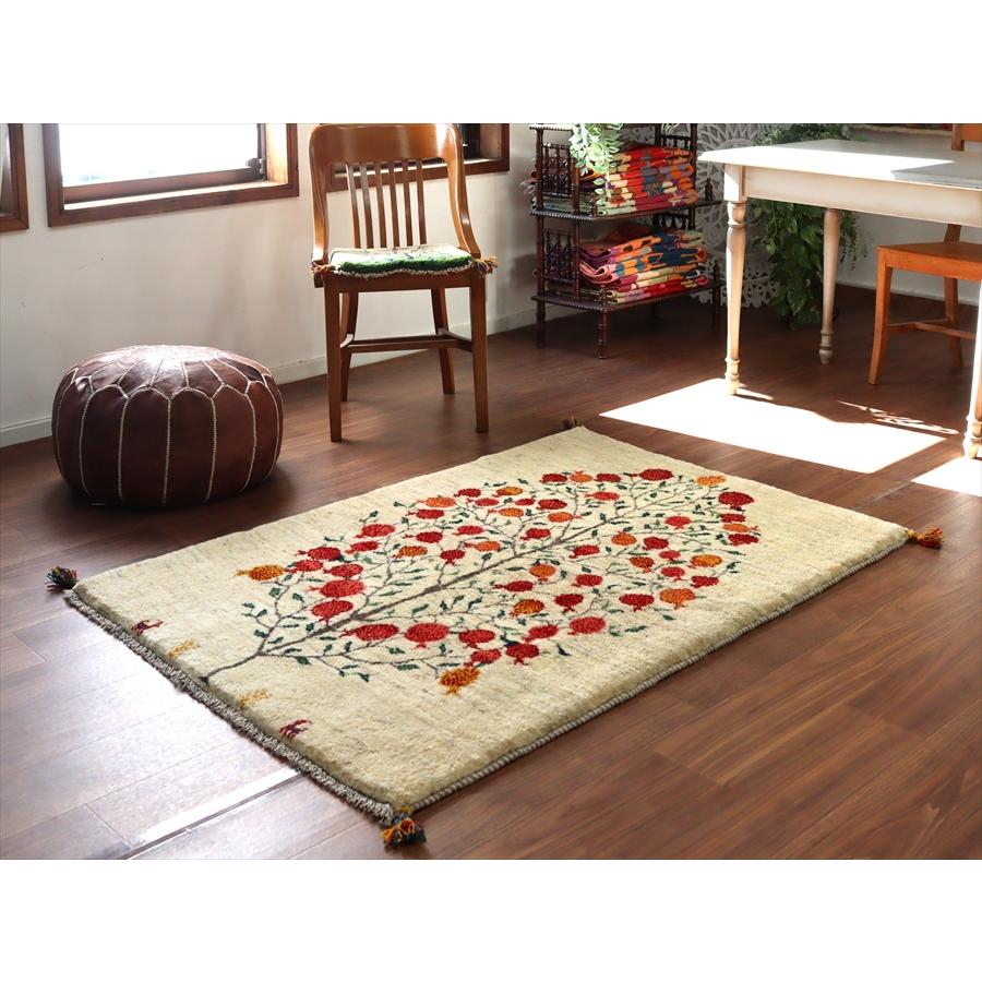 ギャッベ イランの手織りラグ 149x105cm ザクロの樹 アイボリー |  | 01