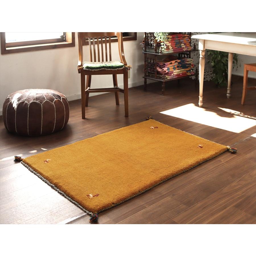 イランの手織りラグ ギャッベ 127x82cm オレンジ シンプルモチーフ |  | 01