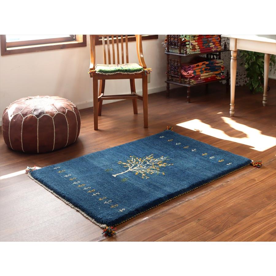 イランの手織りラグ ギャッベ 120x80cm 植物と動物 ブルー |  | 01
