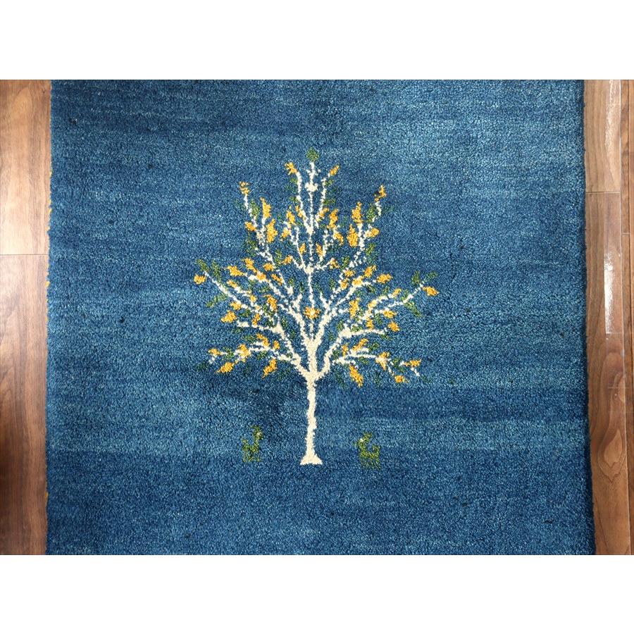 イランの手織りラグ ギャッベ 120x80cm 植物と動物 ブルー |  | 02