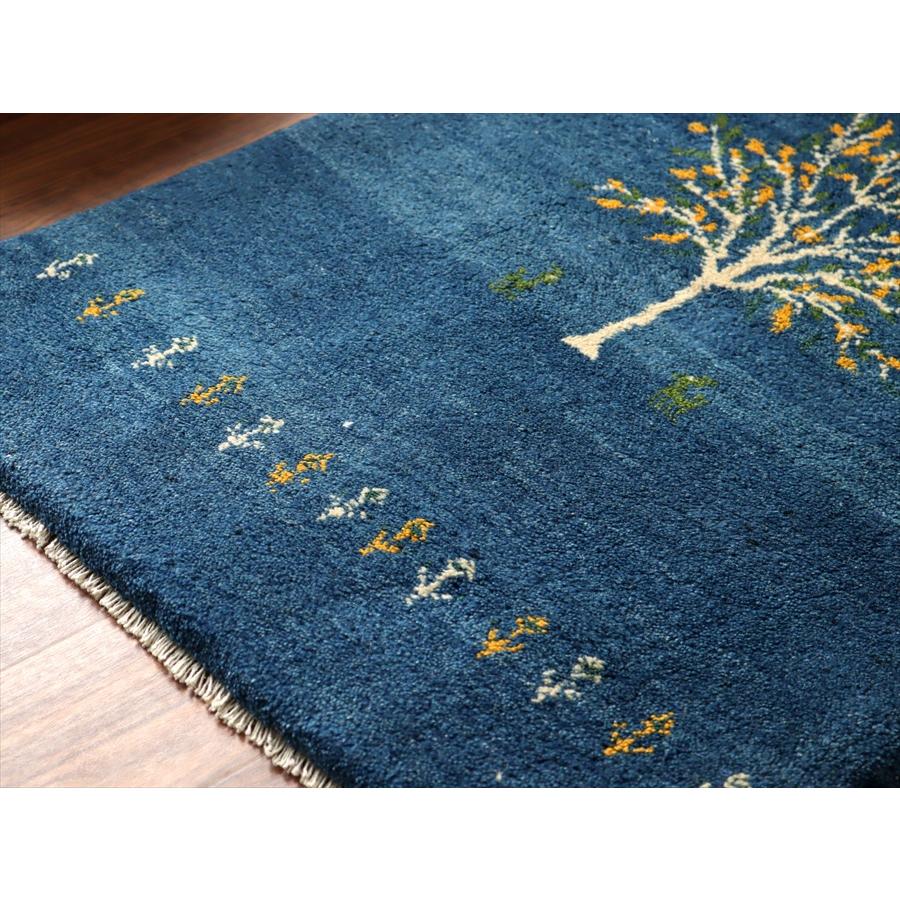イランの手織りラグ ギャッベ 120x80cm 植物と動物 ブルー |  | 03
