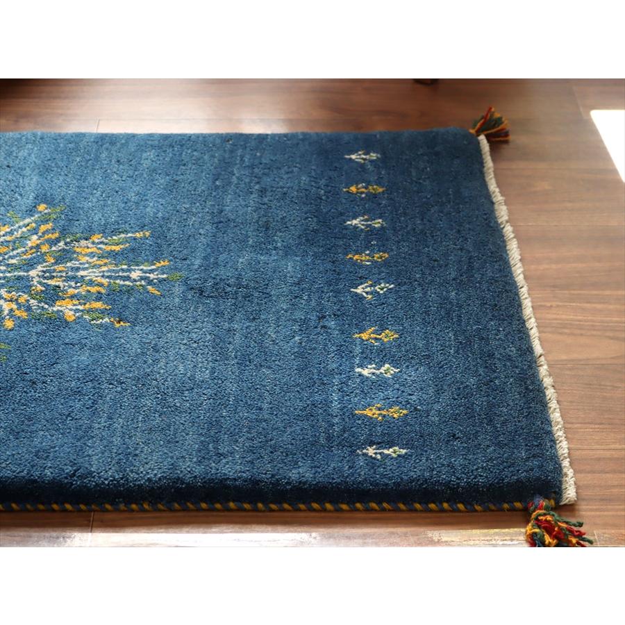 イランの手織りラグ ギャッベ 120x80cm 植物と動物 ブルー |  | 04