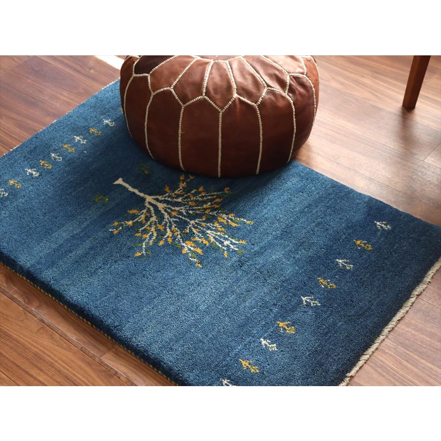 イランの手織りラグ ギャッベ 120x80cm 植物と動物 ブルー |  | 05