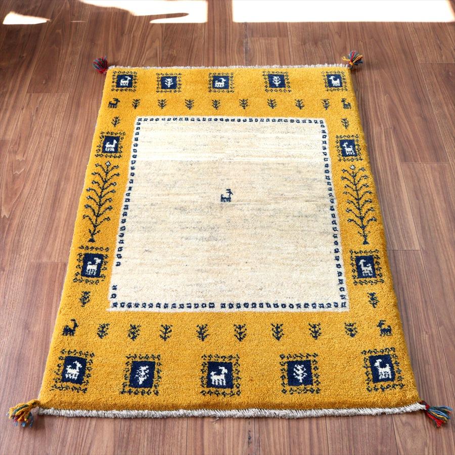 イランの手織りラグ ギャッベ 127x89cm 動物のタイルと生命の樹 | 