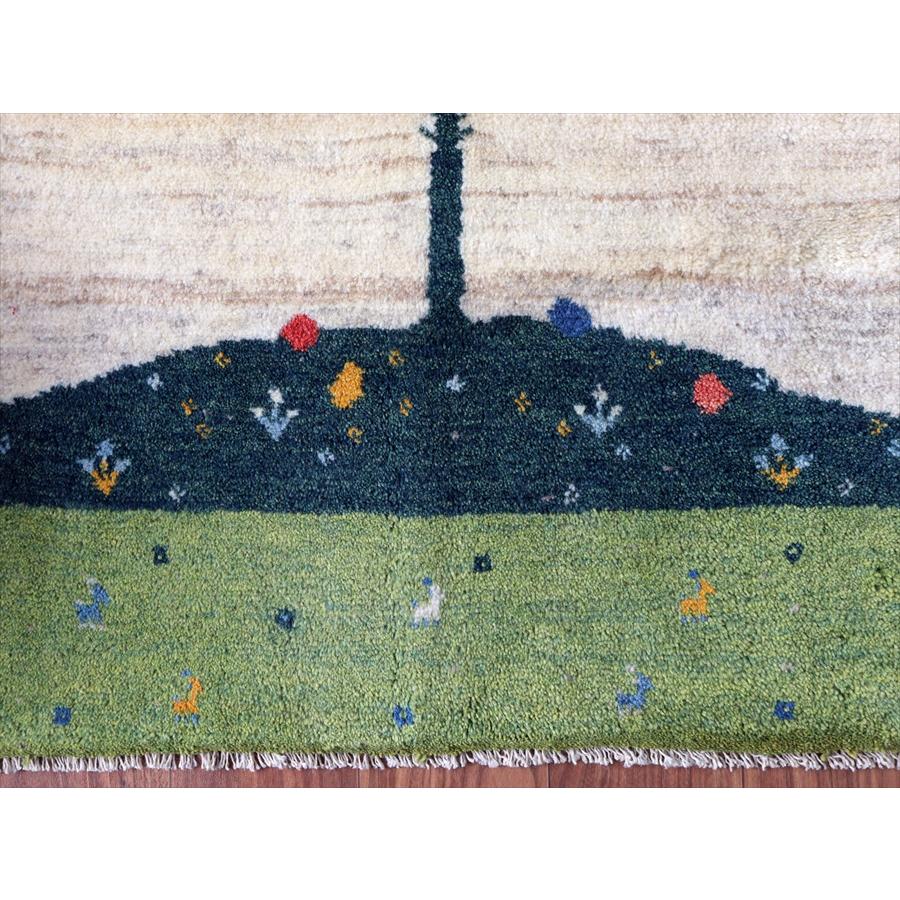 ギャッベ イランの手織りラグ 120x83cm 植物と動物 アイボリー＆グリーン |  | 03