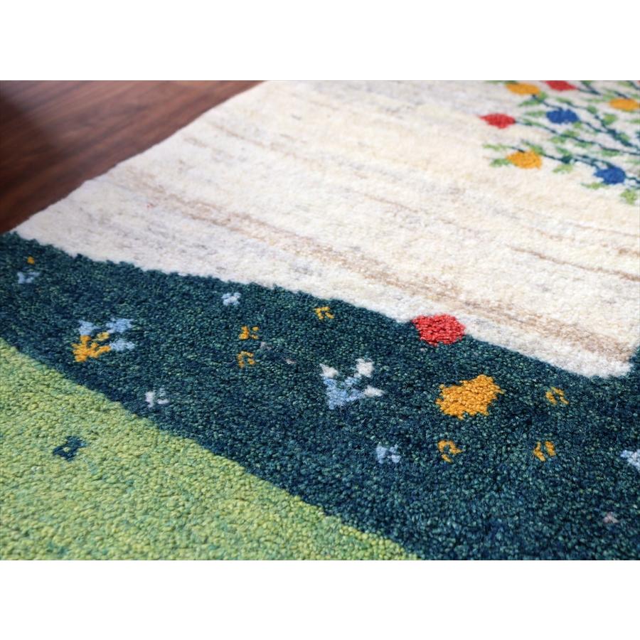 ギャッベ イランの手織りラグ 120x83cm 植物と動物 アイボリー＆グリーン |  | 04