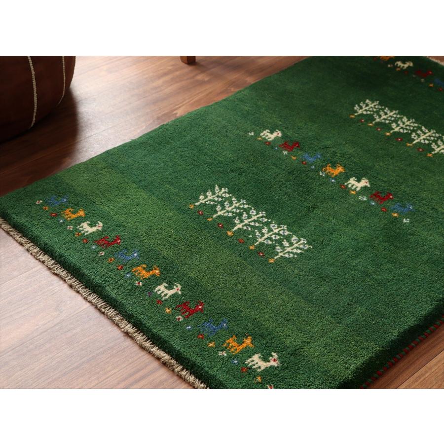 イランの手織りラグ ギャッベ 114x81cm グリーン 動物と生命の樹 |  | 02