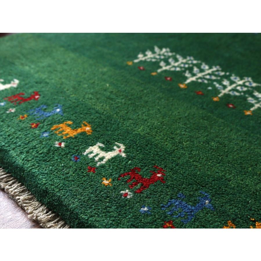 イランの手織りラグ ギャッベ 114x81cm グリーン 動物と生命の樹 |  | 04