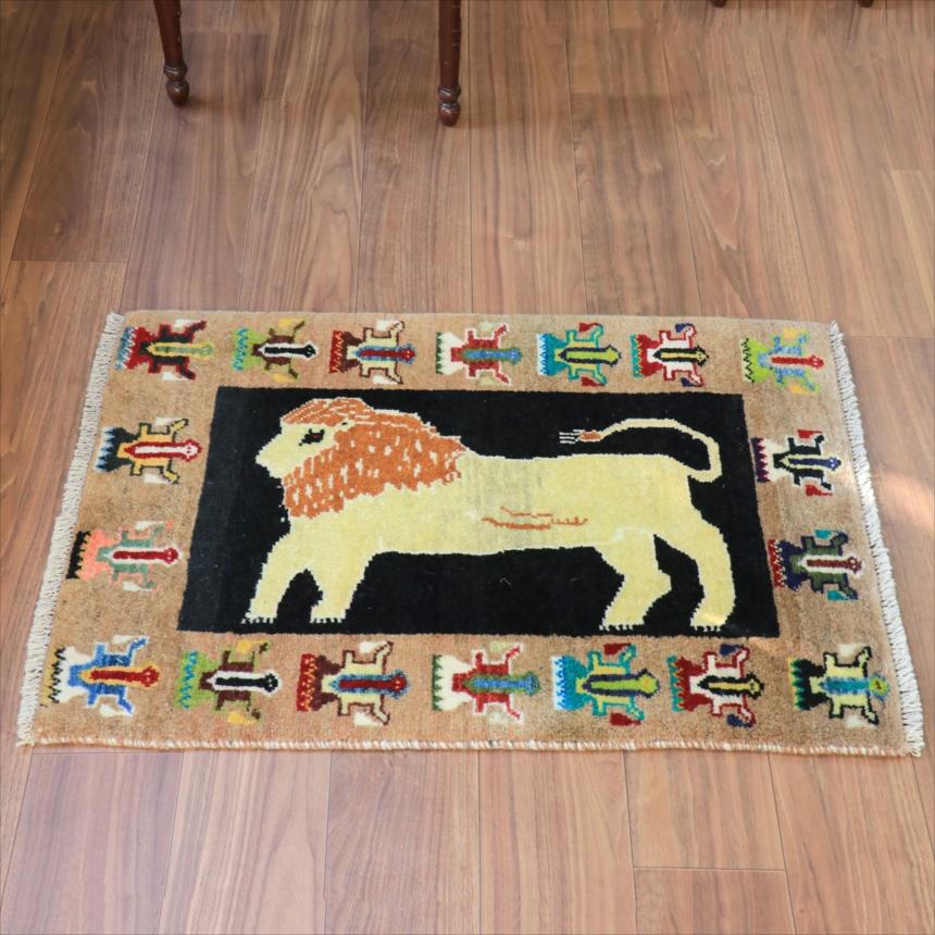 ライオンラグ オールドギャッベ 91x63cm 鬣のあるライオン　踊る女の子たち | 