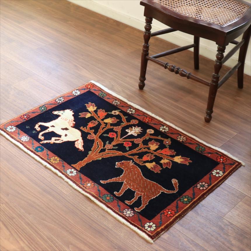 オールドギャッベ　カシュカイ族の手織りラグ 89x53cm 生命の木 馬とライオン |  | 01