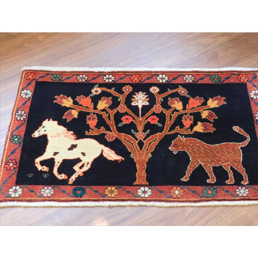 オールドギャッベ　カシュカイ族の手織りラグ 89x53cm 生命の木 馬とライオン |  | 02